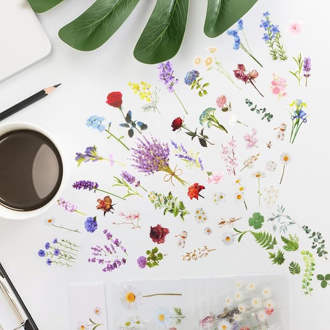 160Pcs Natural Flower Stickers for Scrapbooking, Self-Adhesive Transparent - Image 6
