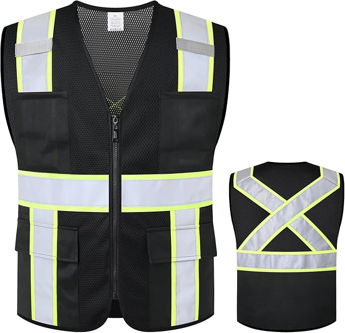 Class 2 Safety Vest with Zipper Front and multiple Pockets, High Visibility Vest, Meets ANSI/ISEA Standards