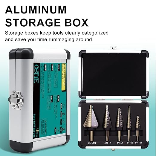 Step Drill Bit Set 5PCS, Step Drill Bit for Metal Plastic Aluminum Iron Stainless Steel Wood, High Speed Steel Titanium Coated Cone Drill Bits