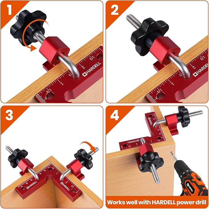HARDELL 90 Degree Positioning Squares, Right Angle Clamps 3''/80mm Aluminum Alloy Woodworking Carpenter, Corner Clamping Square Tool for Picture Frame Box Cabinets Drawers (4 PACK), HDAC0408