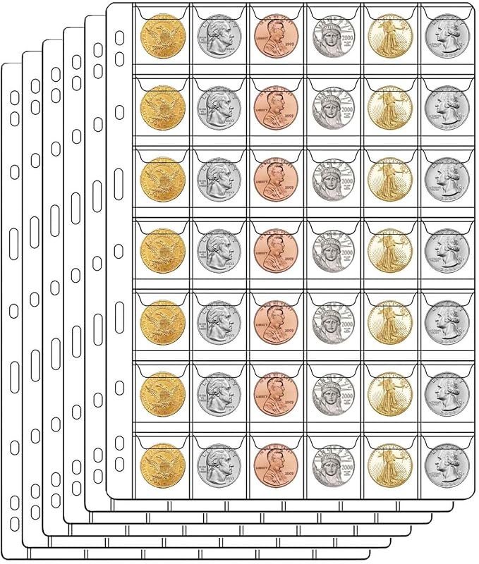 42-Pocket Coin Pages for Collectors, Standard 9-Hole Coin Collection Pages fit by Suremita