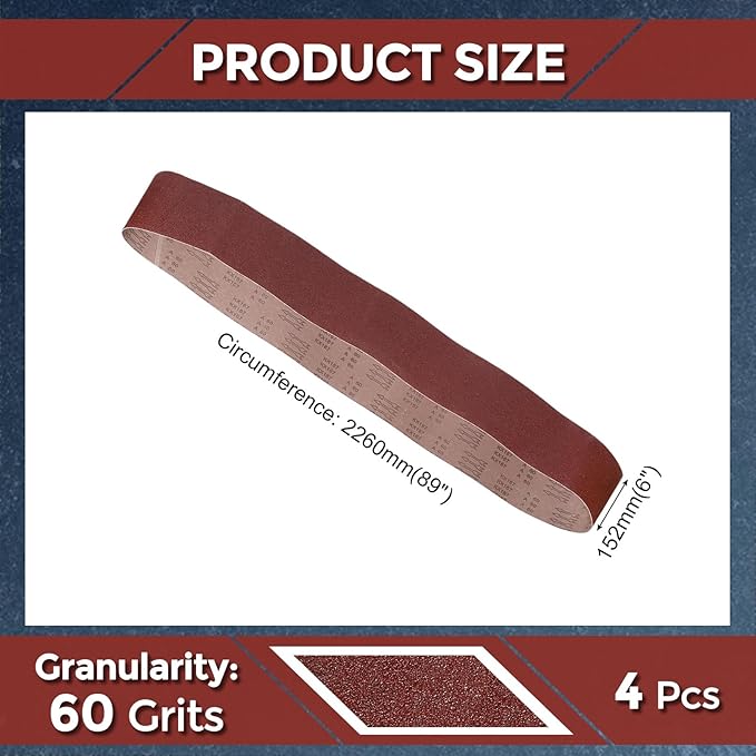 4 Pcs Sanding Belts 6 x 89 Inch 60 Grit Aluminum Oxide Abrasive Sandpaper for Belt Sander Metal Grinding Wood Working Weld Rust Removal