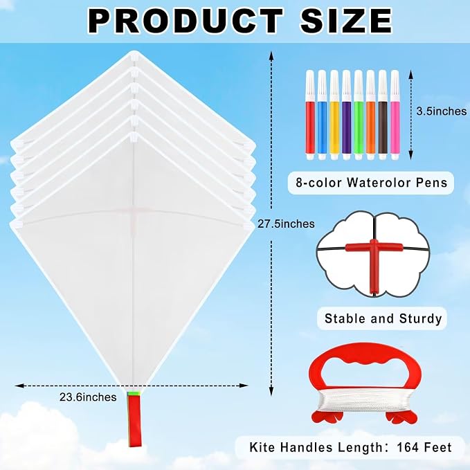 Mototo 24 Pack DIY Blank Kite Bulk White Beach Kite Making Kit Decorating - Image 2
