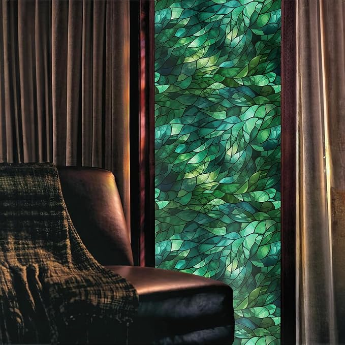 16“x118 Green Stained Glass Modern Double Side Window Films Art Decorative - Image 2