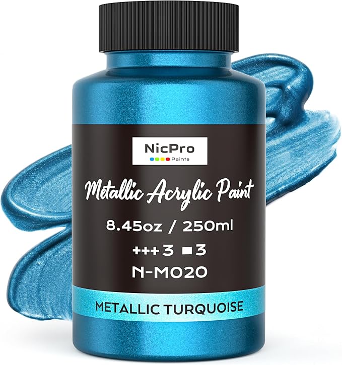 Nicpro Metallic Turquoise Acrylic Paint, 8.45oz/250ml Blue Craft Paint | Large by Nicpro