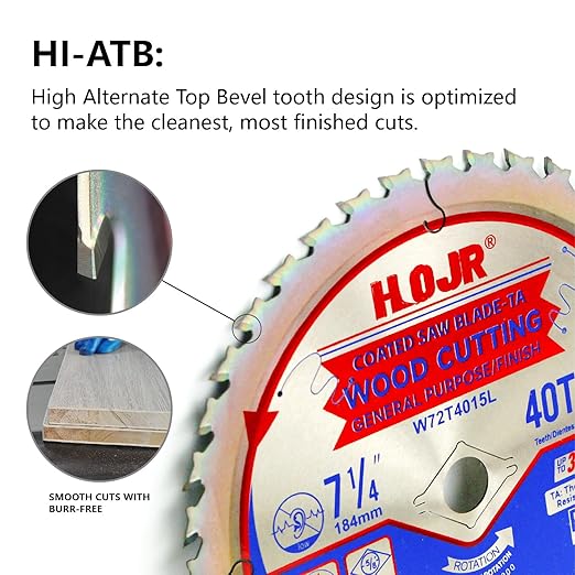 Circular Saw Blade Woodworking TA Series 7-1/4" 40-Tooth Arbor: 5/8", for Finishing/General Purpose Wood Cutting, Anti-Thermal Adhesion Coating on Cutting Head -TA, 7-1/4" 40T TA