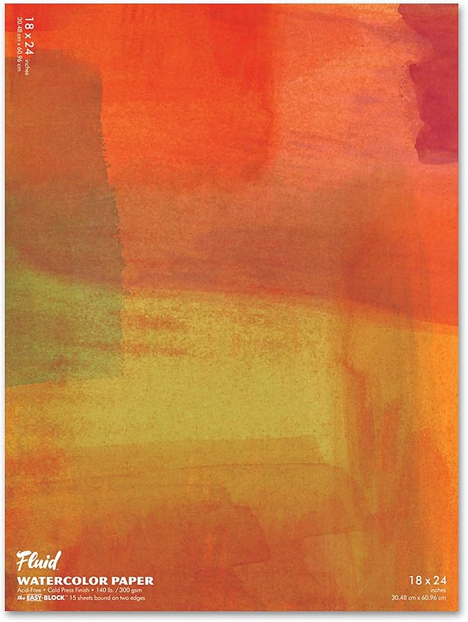 Fluid Watercolor Paper Block, 18 x 24 inches, 15 Sheets, 140 lb Cold Press Pad by SpeedballArt
