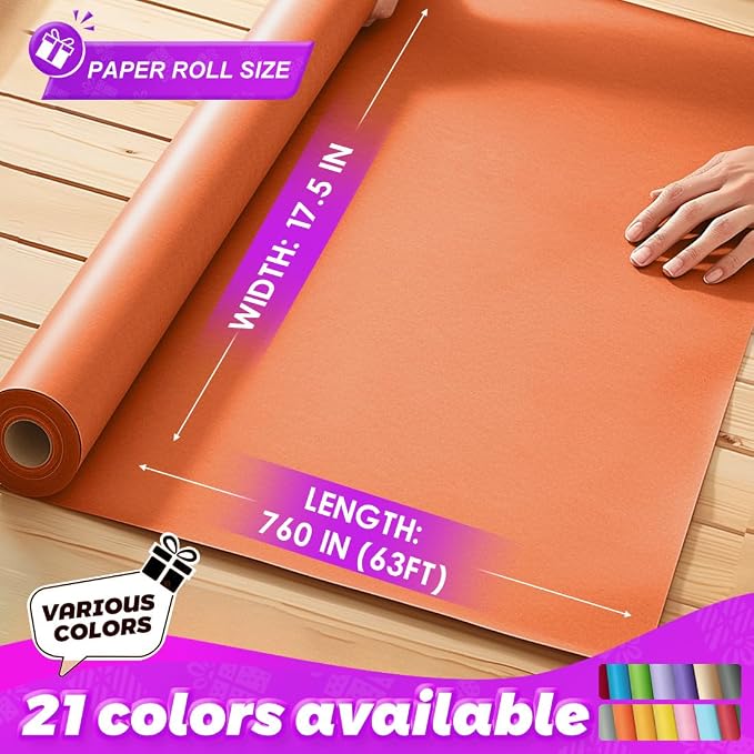 PerkHomy OrangeRed Kraft Paper Roll 17.5" x 760" - Image 2