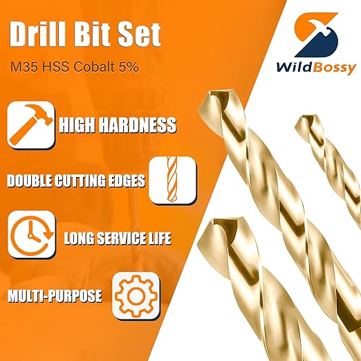 Cobalt Drill Bit Set 5/32" - 13PCS, M35 Twist Drill Bits Straight Shank, 5/32" High Speed Steel Drill Bits for Drilling in Hard Metal, Stainless Steel, Cast Iron