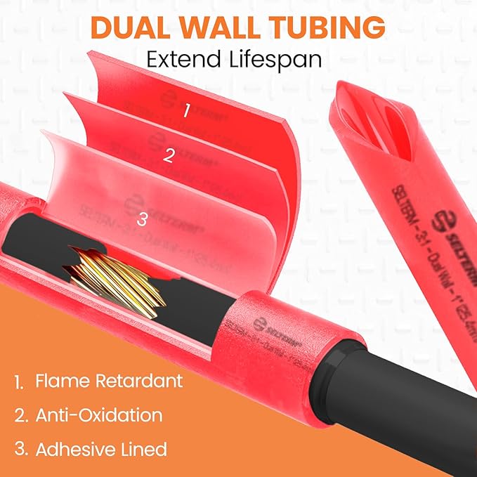 SELTERM 1" Red [50 Feet] Marine Grade Heat Shrink Tubing Roll, 3:1 Ratio Dual Wall Adhesive Lined Waterproof Heat Shrink Wrap Tube, for Battery Cable Lugs Wire Terminals Connectors