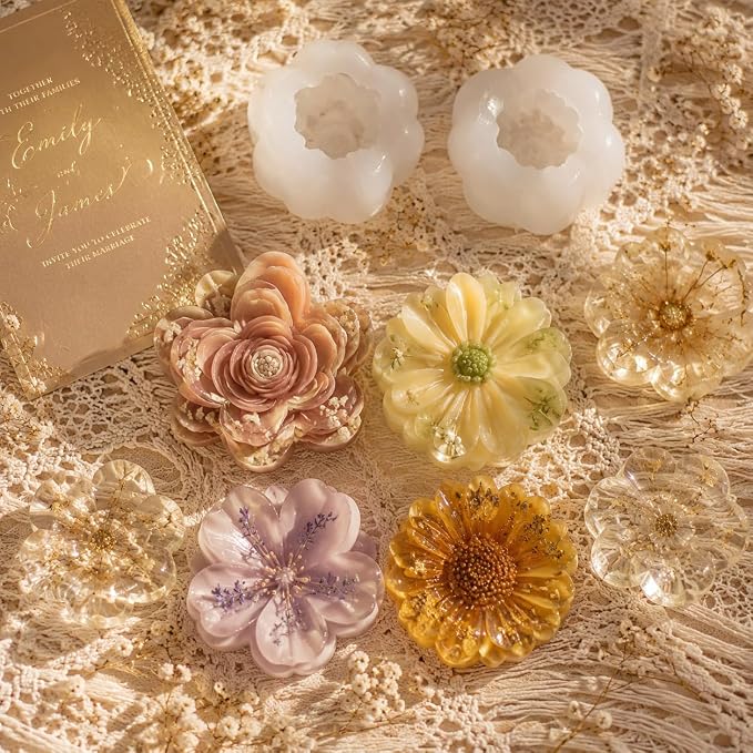 4 Pack 3D Flower Silicone Molds, DIY Candle Soap Making Cake Decorating | - Image 3