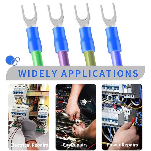 BokWin SV1.25-4S 22-16AWG Blue Insulated Fork Spade Wire Connector Electrical Crimp Terminal 500Pcs