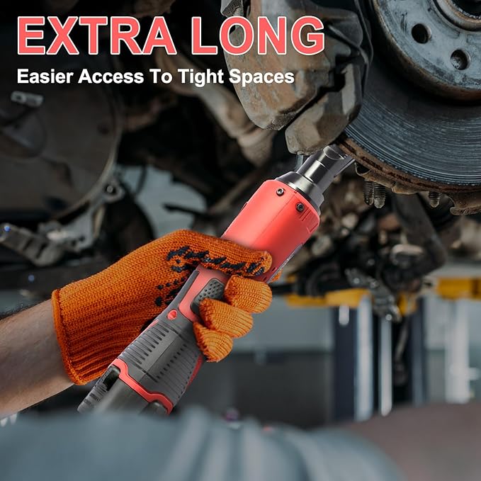 Cordless Electric Ratchet Wrench Set, 40FT-LBS (45N.m) 3/8" Electric Ratchet, 12V Cordless Ratchet Wrench, 2 x 2.0Ah Batteries Impact for Car Home, Red