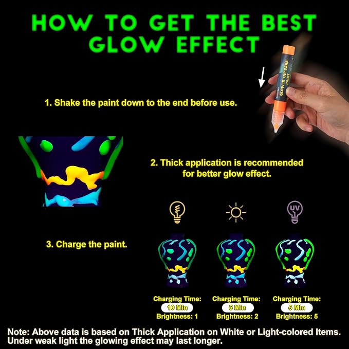 FansArriche Glow in the Dark Paint, 24 Colors x 20 ml Fabric Paint | 3D Neon - Image 5