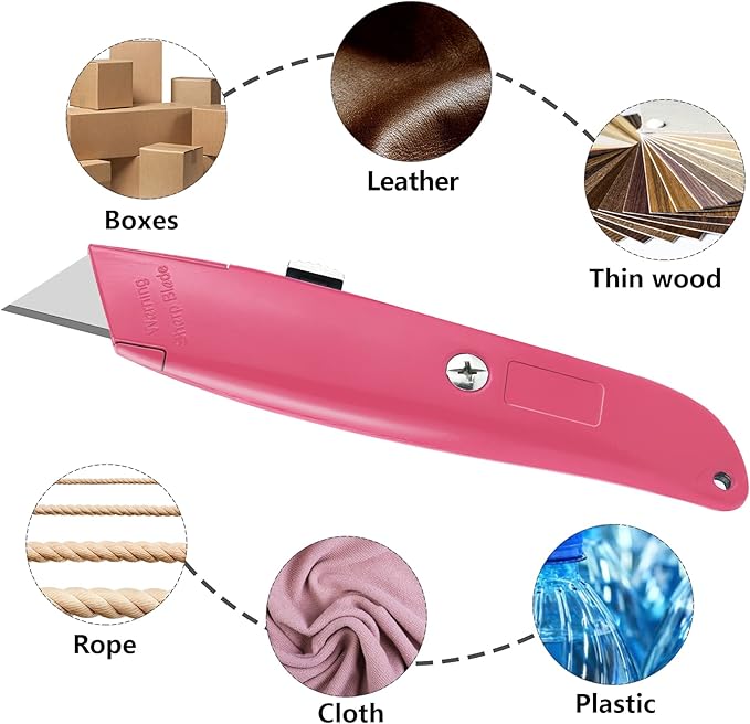 DIYSELF 2Pack Utility Box Cutter Retractable Blade Heavy Duty, Box Opener for Boxes and Cartons, Aluminum Shell, Cardboard Cutter Knife (Pink)