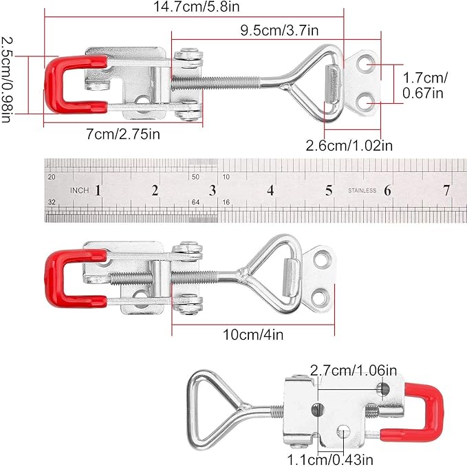 10PCS Adjustable Toggle Latch Clamp 550 lbs Toggle Clamp Latch Hasp Clamp GH-4002 Quick Release Pull Latch Silver Metal Draw Latch for Box Case Trunk, Smoker Door, Jig