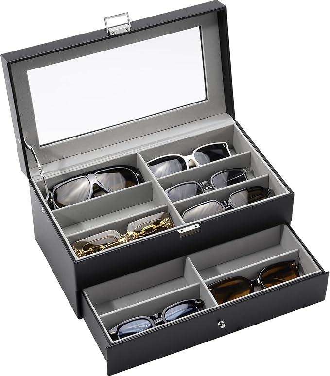 ProCase 12 Slots Sunglasses Organizer, 2 Layer Sunglass Case, Leather Eyeglass by ProCase