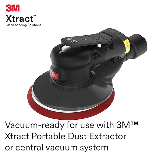 3M Random Orbital Sander, Xtract Pneumatic 88944, 5 in, with Central Vacuum Attachment, 3/8 in Orbit, Ergonomic and Lightweight ROS, .28 HP (209W) Motor