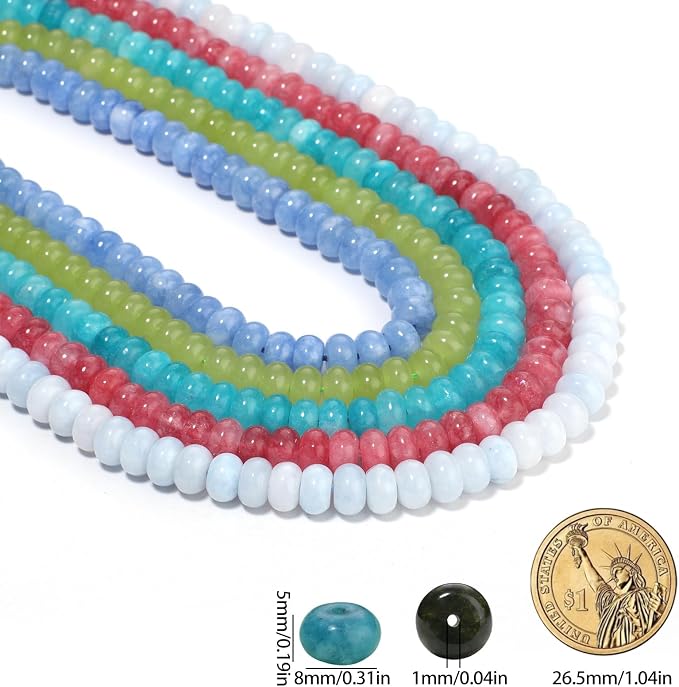 Songxi 5x8mm Natural Green Jadeite Stone Rondelle Beads, Gemstone - Image 4