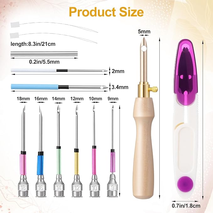 12PCS Punch Needle Kit, Adjustable Punch Needle Tool, Wooden Handle Embroidery - Image 2