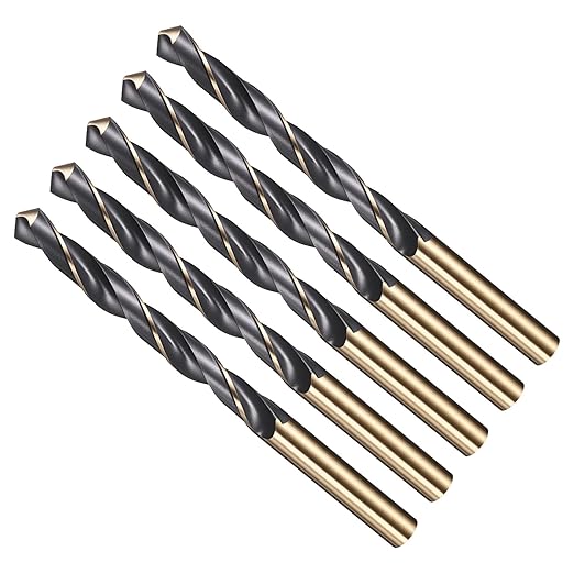 Drill Bit, 9mm Cutting Diameter, 4341 HSS Gold and Black 118° Cutting Angle Number Jobber Bits - (Applications: for Drilling Soft Metal Plastic Wood), 5-Pieces