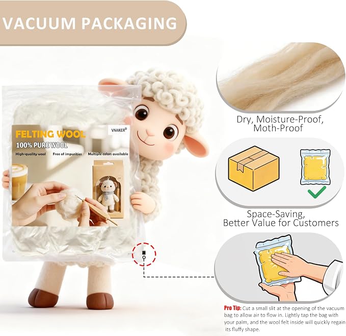 Felting Wool for DIY Craft, Needle Felting Wool Creamed Corn, 3.4oz Wool Roving - Image 5