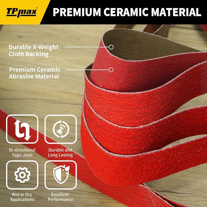 2x42 Inch Ceramic Sanding Belts (40/60/80/120 Grits) – High-Performance Sander Sharpening Belts for Knife Making, Metalworking, and Woodworking