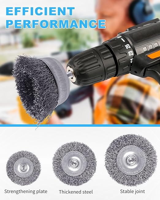 Rocaris 42 Pack Carbon Steel Wire Wheel, Cup, Pen Brush Set with 1/4-Inch Round Shank for Rust Removal, Corrosion and Scrub Surfaces