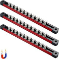ALOANES 3-Piece Magnetic Socket Organizer, Heavy Duty Aluminum Socket Rails Organizer with 33 Stainless Clips (1/2-Inch) - Red