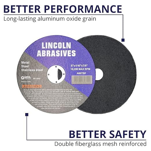 100 Pc 6" x 1/16" x 7/8" Cut-Off Wheels Lincoln Abrasives Metal & Stainless Steel