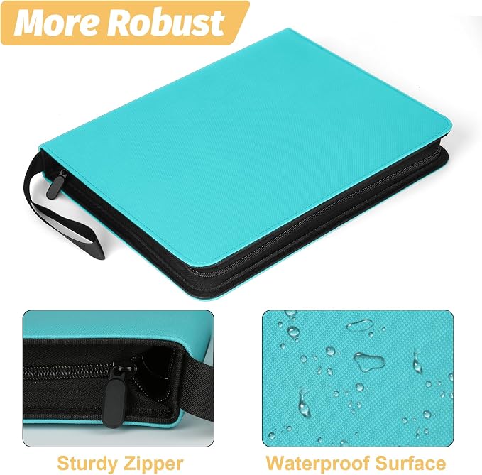 GERMUN 3 Ring 9 Pocket Zipper Card Binder, 720 Double Sided Standard PU Trading - Image 6
