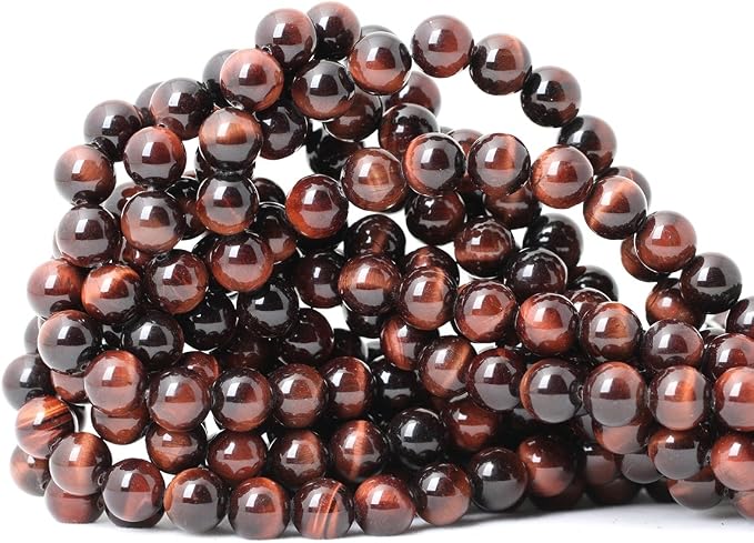 45PCS 8mm Natural Red Tiger Eye Gemstone Round Loose Beads by CHEAVIAN