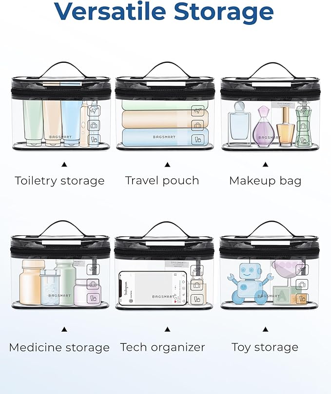 BAGSMART TSA Approved Toiletry Bag, 2 Pack Clear Makeup Cosmetic Bag Organizer, Quart Size Travel Bag for Toiletries, Carry-on Travel Accessories Essentials, Green-2pcs