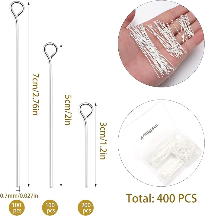 400 PCS 30mm 50mm 70mm Mixed Length Eye Pins - Image 2