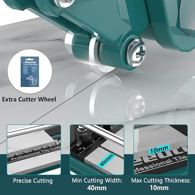 Seeutek Manual Tile Cutter, 14 inch Professional Porcelain Ceramic Tile Cutter, Double Rails Design Tile Cutter Tool, with Tungsten Carbide Cutting Wheel