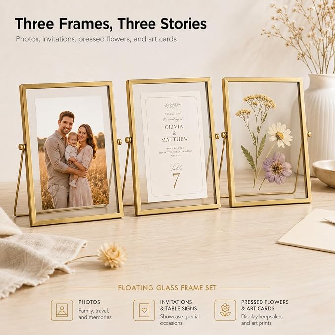 AceList Floating Picture Frame, 3 Pack 8x10 Gold Double Glass | Clear - Image 4