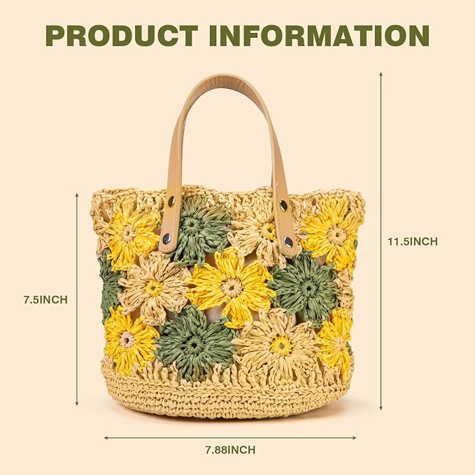 Noocro Crochet Kit for Intermediate or Advanced Level, Floral Raffia Bucket Bag - Image 2