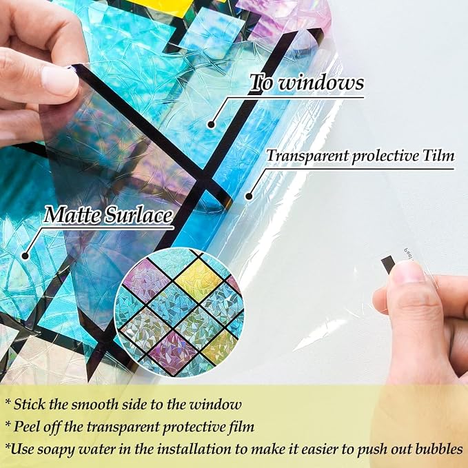 Bloss Stained Glass Window Film, 3D Rainbow Windows Privacy Film, Colorful - Image 7