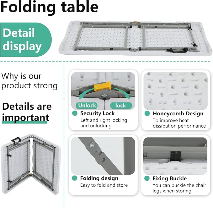 FDW 4FT Folding Table Half Portable Foldable Table Picnic Table - Image 6