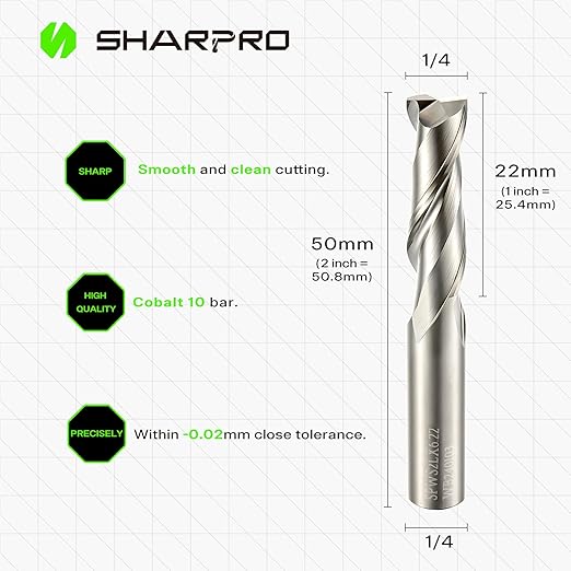 Upcut Spiral Router Bit Set 1/4 Inch Shank 1/4 Inch Cutting Dia. Solid Carbide CNC End Mill, Ideal for Wood Carving, Slot Mortise, Engraving, Grinding (5PCS)