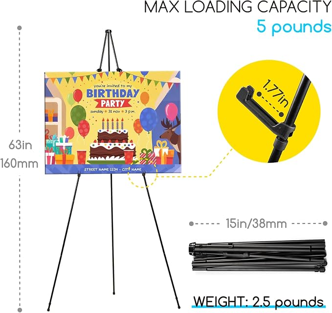 MEEDEN 2 Pcs Easel Stand for Painting and Display: 63" Art Metal Easel Sign - Image 3