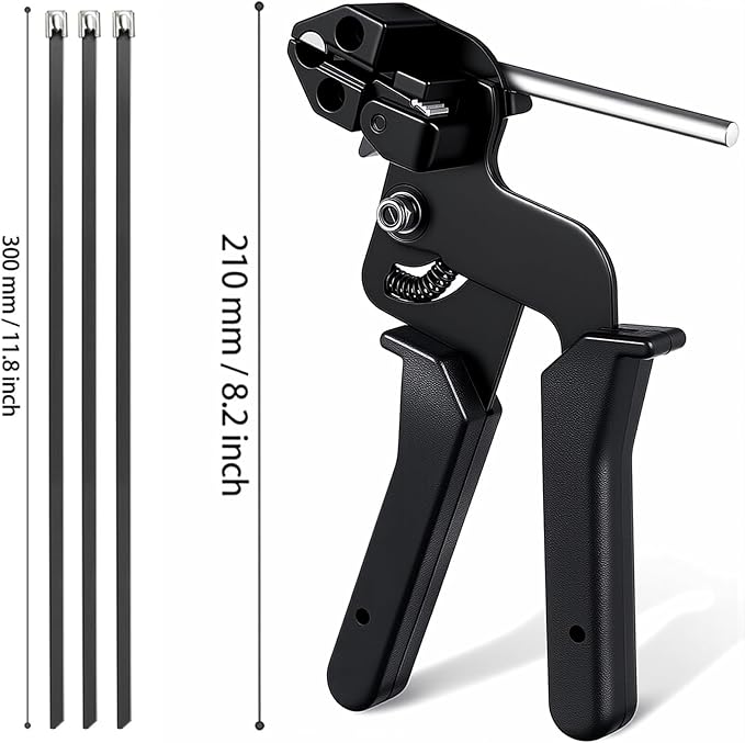 Black Metal Zip Ties with Stainless Steel Cable Tie Gun for Fastening and Cutting Metal Cable Ties, with 100pcs 11.8inch Uv Resistant Steel Zip Ties for Chain Link Fence, Exhaust Pipe