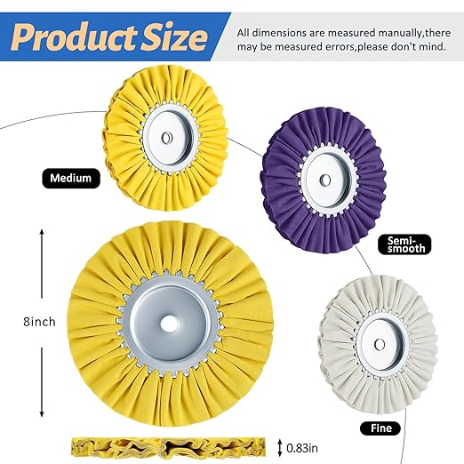 Amylove 8 Inch Airway Buffing Wheels Aluminum Wheel Polishing Kit in Diameter 5/8 Inch Arbor Hole, Polishing Compound and Metal Polish Kit for Angle Grinder(Stylish Color,6 Pcs)