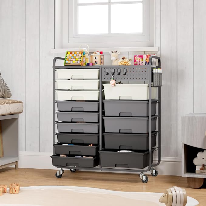 Rolling Storage Cart with Drawers, Storage Organizer Cart with Wheels and - Image 2