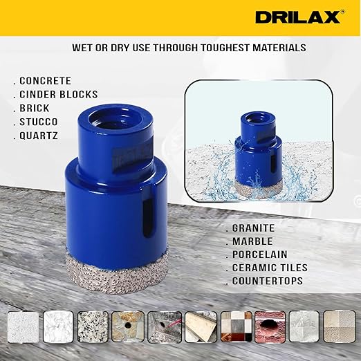 Drilax Pro Series 1-3/8 Inch Diamond Hole Saw for Angle Grinder – 5/8"-11 Thread – Dry Cutting Granite Drill Bit, Masonry Hole Saw & Quartz Countertop Drill Bit – Long Life 100+ Holes