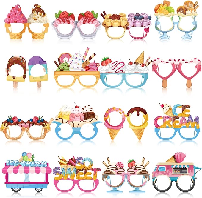 Pajean 32 Pcs Ice Cream Party Decorations Eyeglasses Ice Cream Themed Paper by Pajean