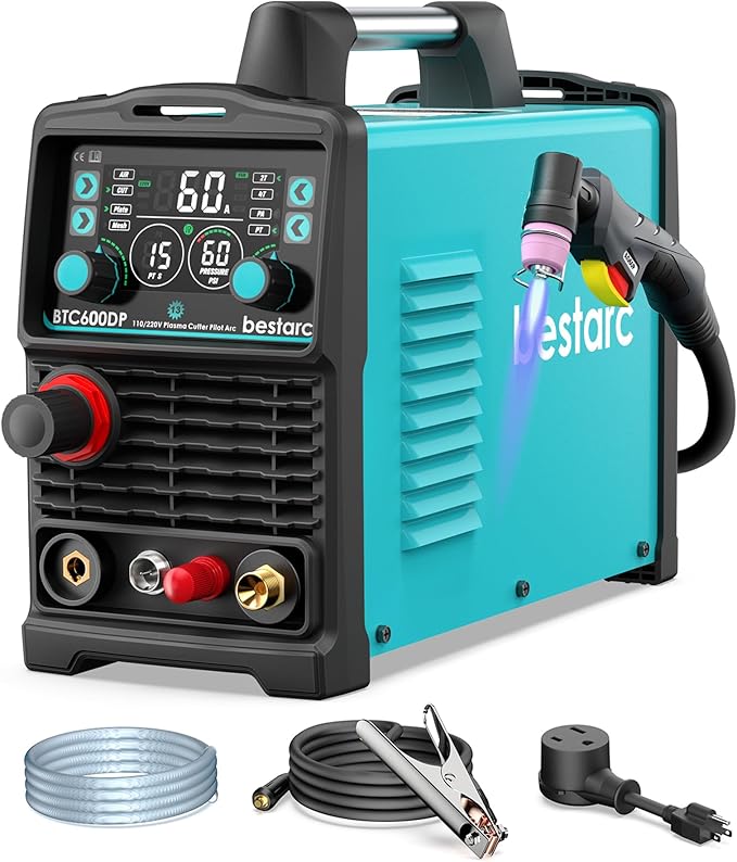 Plasma Cutter, [Pilot Arc][Large LED Display][Air Sensor] 60A bestarc Plasma Cutter Machine 110/220V Dual Voltage, 1/2 Inch Clean Cut 4/5 Inch Max Cut, Post Flow Mesh, 2T/4T for Beginners DIY