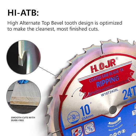 Circular Saw Blade Woodworking TA Series,10" 24-Tooth Arbor: 5/8", Ripping Wood Cutting Saw Blade,Special Anti-Thermal Adhesion Coating on Cutting Head -TA,High Finish, Long Life,10" 24T TA