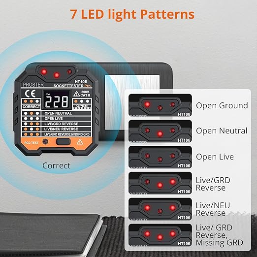 Proster Non Contact Voltage Tester Pen - with Electric Outlet Tester Socket Tester Kit with LED Flashlight
