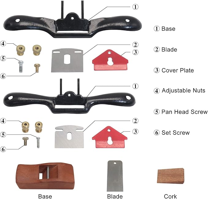 2pcs Adjustable SpokeShave with Flat Base, 6pcs Metal Blade and 1pcs Portable Woodworking Planes Wood Working Hand Tool Perfect for Wood Craft, Craver, Working